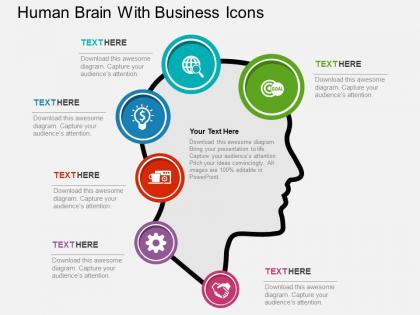 Human brain with business icons flat powerpoint design