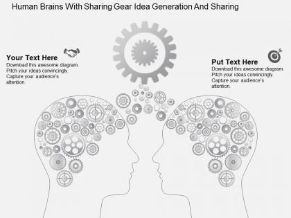 Human brains with sharing gear idea generation and sharing flat powerpoint design