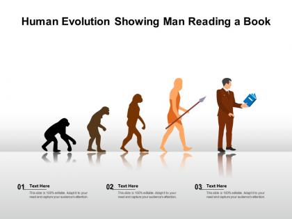 Human evolution showing man reading a book