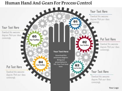 Human hand and gears for process control flat powerpoint design