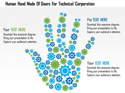 Human hand made of gears for technical corporation flat powerpoint design
