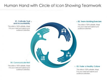 Human hand with circle of icon showing teamwork