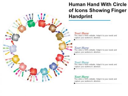Human hand with circle of icons showing finger handprint