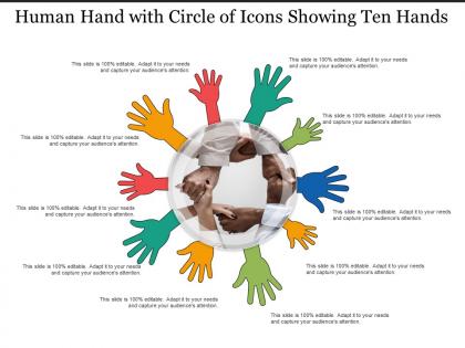 Human hand with circle of icons showing ten hands
