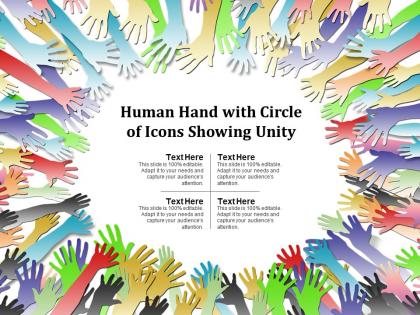 Human hand with circle of icons showing unity