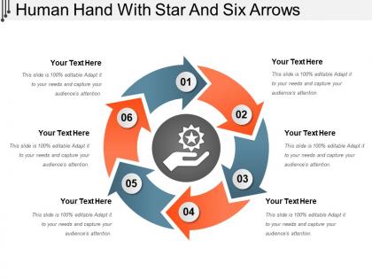 Human hand with star and six arrows