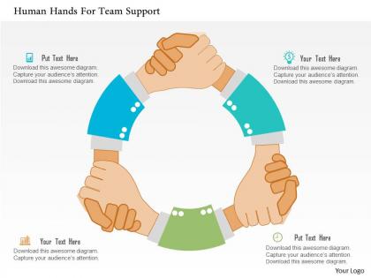 Human hands for team support flat powerpoint design