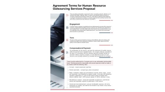 Human Resource Outsourcing Services Proposal For Agreement Terms One Pager Sample Example Document