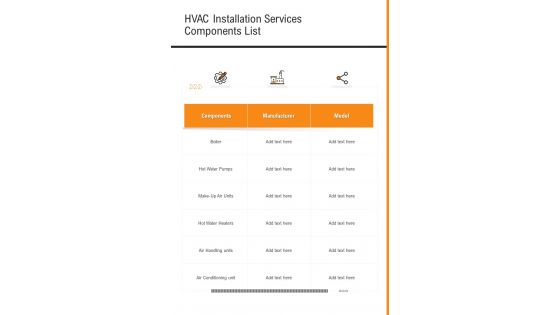 HVAC Installation Services Components List One Pager Sample Example Document