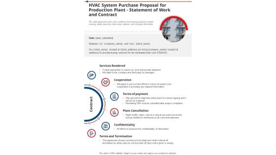 Hvac System Purchase For Production Plant Statement Of Work And Contract One Pager Sample Example Document