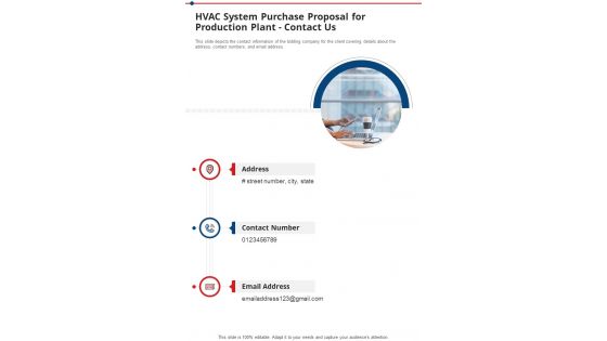 Hvac System Purchase Proposal For Production Plant Contact Us One Pager Sample Example Document
