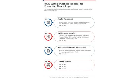 Hvac System Purchase Proposal For Production Plant Scope One Pager Sample Example Document