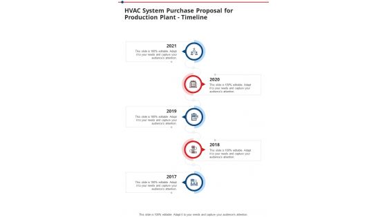 Hvac System Purchase Proposal For Production Plant Timeline One Pager Sample Example Document