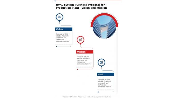 Hvac System Purchase Proposal For Production Plant Vision And Mission One Pager Sample Example Document