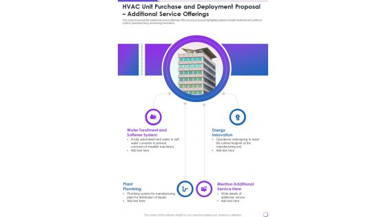 HVAC Unit Purchase And Deployment Additional Service Offerings One Pager Sample Example Document
