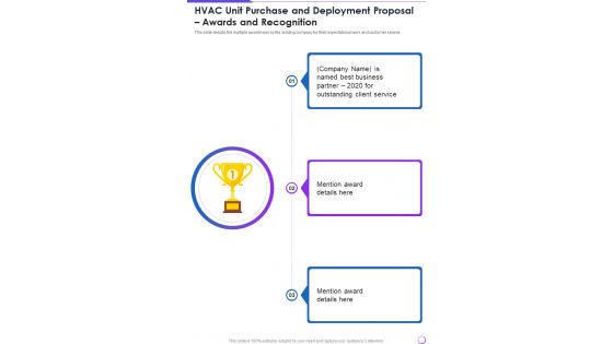 HVAC Unit Purchase And Deployment Awards And Recognition One Pager Sample Example Document