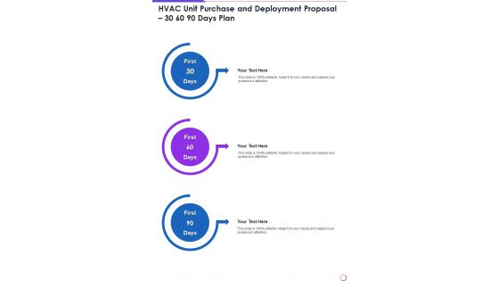 HVAC Unit Purchase And Deployment Proposal 30 60 90 Days Plan One Pager Sample Example Document