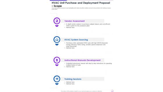 HVAC Unit Purchase And Deployment Proposal Scope One Pager Sample Example Document