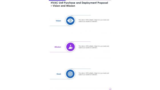 HVAC Unit Purchase And Deployment Proposal Vision And Mission One Pager Sample Example Document