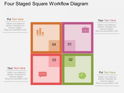 Hw four staged square workflow diagram flat powerpoint design