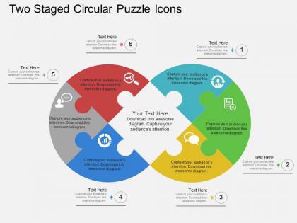 Hw two staged circular puzzle icons flat powerpoint design