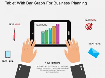 Hx tablet with bar graph for business planning flat powerpoint design