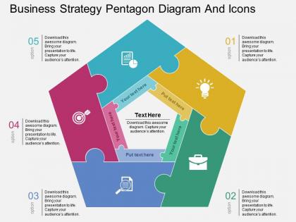 Ia business strategy pentagon diagram and icons flat powerpoint design