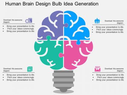 Ia human brain design bulb idea generation flat powerpoint design