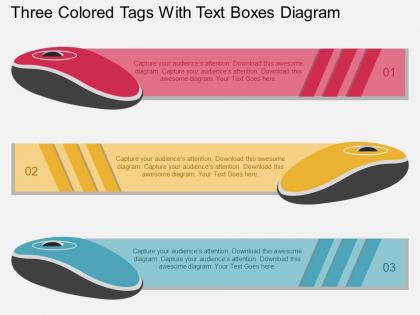 Ib three colored tags with text boxes diagram flat powerpoint design