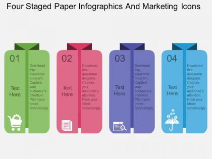 Ic four staged paper infographics and marketing icons flat powerpoint design