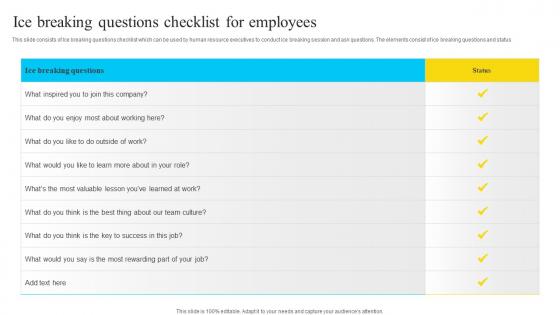 Ice Breaking Questions Checklist For Employees