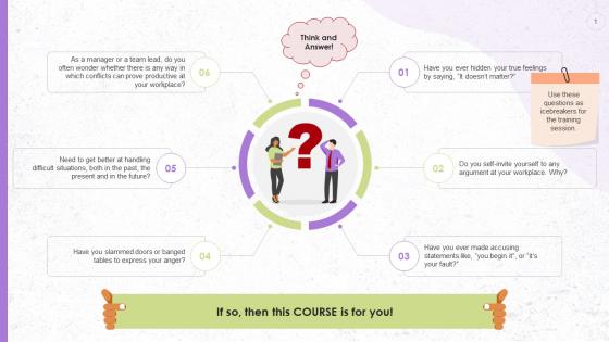 Icebreaker Questions For Conflict Resolution Training Session Training Ppt