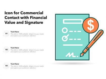 Icon for commercial contact with financial value and signature