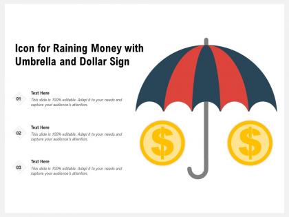 Icon for raining money with umbrella and dollar sign