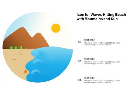 Icon for waves hitting beach with mountains and sun