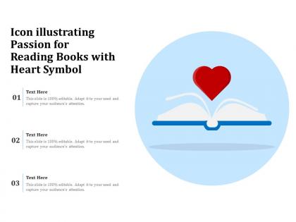 Icon illustrating passion for reading books with heart symbol