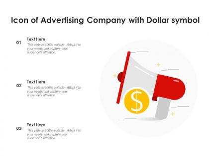Icon of advertising company with dollar symbol