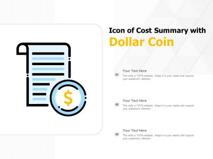Icon of cost summary with dollar coin
