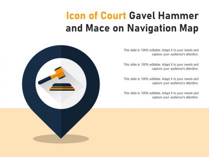 Icon of court gavel hammer and mace on navigation map