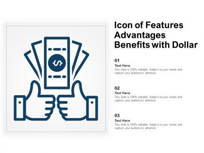 Icon of features advantages benefits with dollar