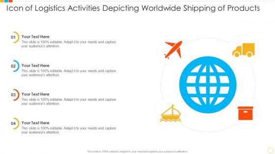 Icon of logistics activities depicting worldwide shipping of products