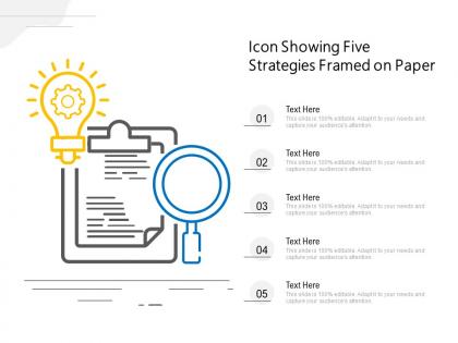 Icon showing five strategies framed on paper