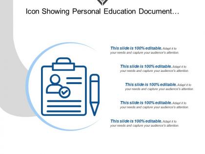 Icon showing personal education document profile cv with pen