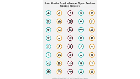 Icon Slide For Brand Influencer Signup Services Proposal One Pager Sample Example Document