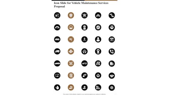 Icon Slide For Vehicle Maintenance Services Proposal One Pager Sample Example Document