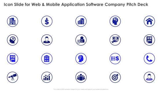 Icon slide for web and mobile application software company pitch deck