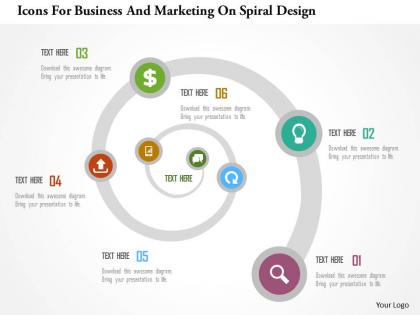 Icons for business and marketing on spiral design flat powerpoint design