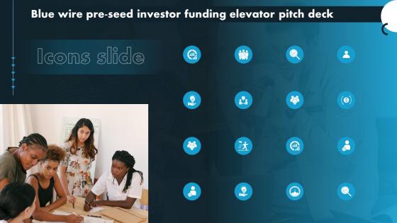 Icons Slide Blue Wire Pre Seed Investor Funding Elevator Pitch Deck