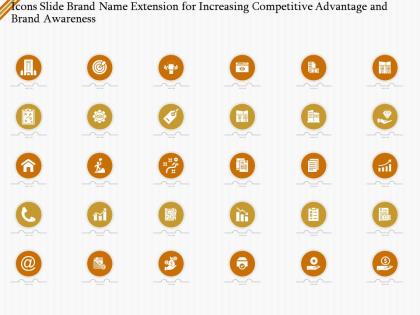 Icons slide brand name extension for increasing competitive advantage and brand awareness ppt inspiration