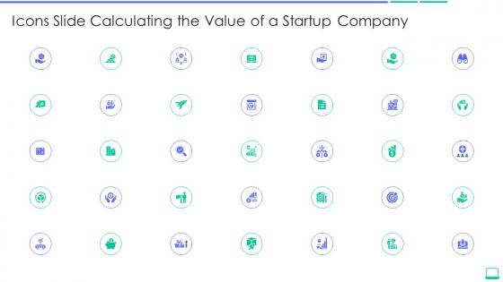 Icons slide calculating the value of a startup company